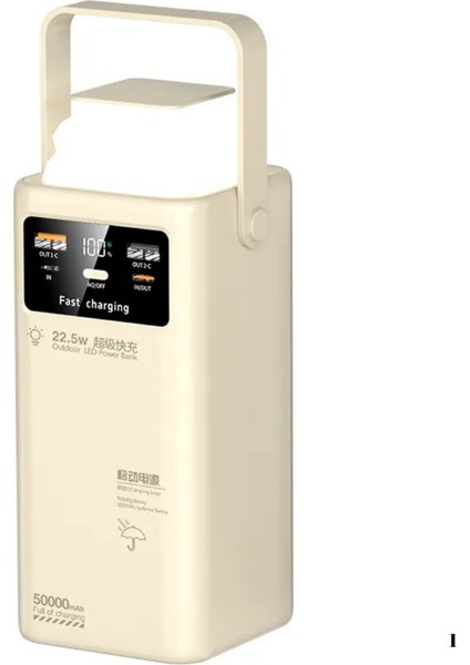 50.000 mAh 22.5W Hızlı Şarj Powerbank El Feneri Özellikli Usb, Micro, Usb-C, Lightning Girişli