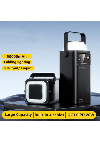 50.000 mAh 22.5W Hızlı Şarj Powerbank El Feneri Özellikli Usb, Micro, Usb-C, Lightning Girişli