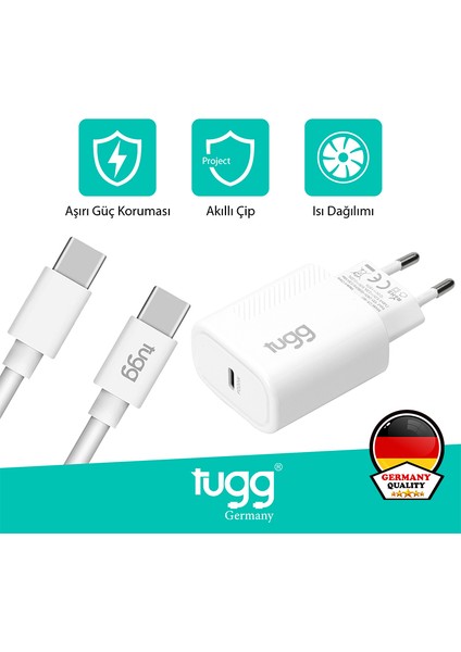 Akıllı Şarj Başlık Seti 25W Isı ve Akım Korumalı Turbo Hızlı Sarj Type-C + Type-C Kablolu 104304