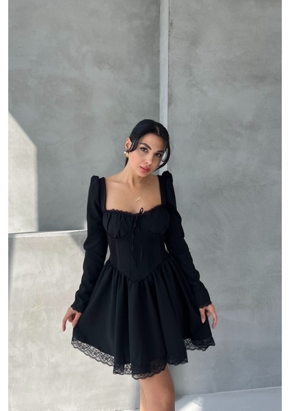 Siyah Dream Korse Detaylı Uzun Kollu Elbise modelleri