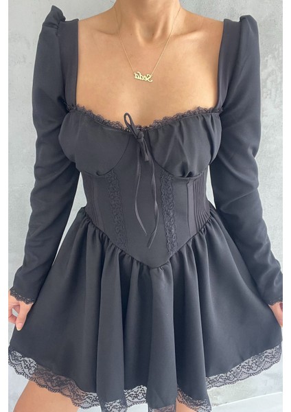 Siyah Dream Korse Detaylı Uzun Kollu Elbise fırsatları