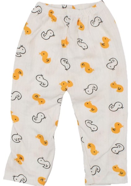 Ekru Sarı Ördekli Çıtçıtlı Pijama Takımı - 1015349