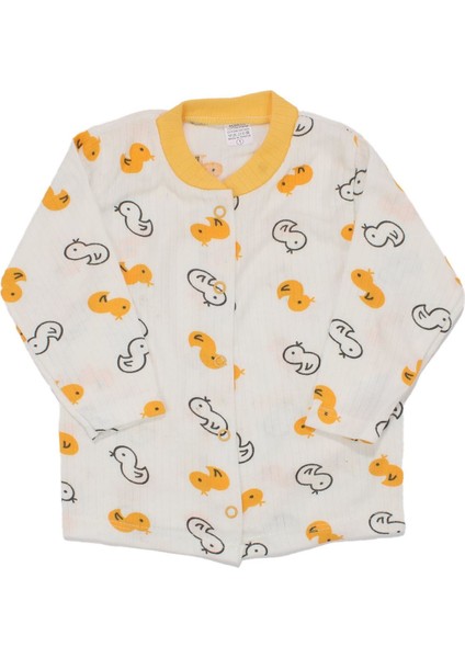 Ekru Sarı Ördekli Çıtçıtlı Pijama Takımı - 1015349