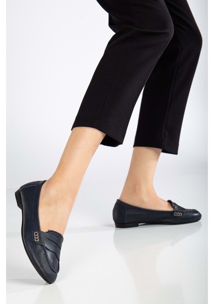 Kadın Deri Saraçlı Rahat Babet - Lacivert fiyatları