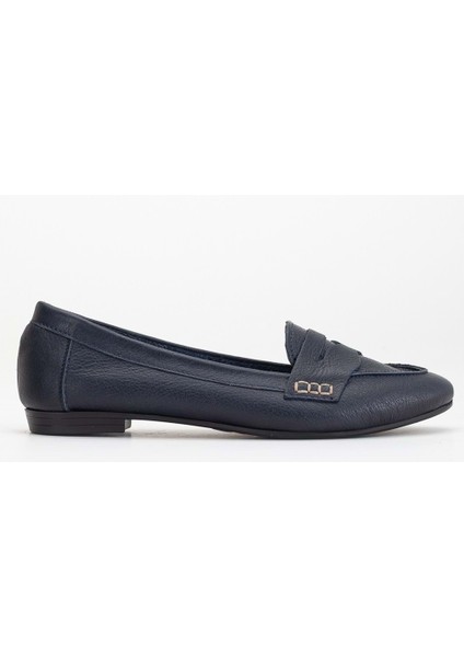 Kadın Deri Saraçlı Rahat Babet - Lacivert modelleri