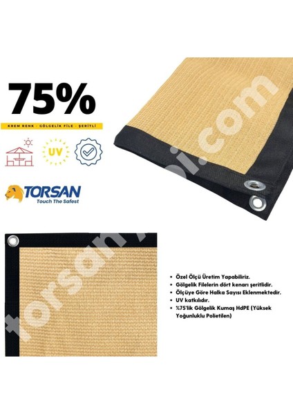 Güneşlik File – Yüzde 75Lik – Çit Filesi – Krem – Şeritli ve Halkalı - 4 Metre x 11 Metre