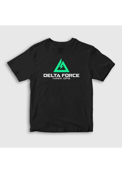 Çocuk Siyah Logo Oyun Delta Force Hawk Ops T-Shirt
