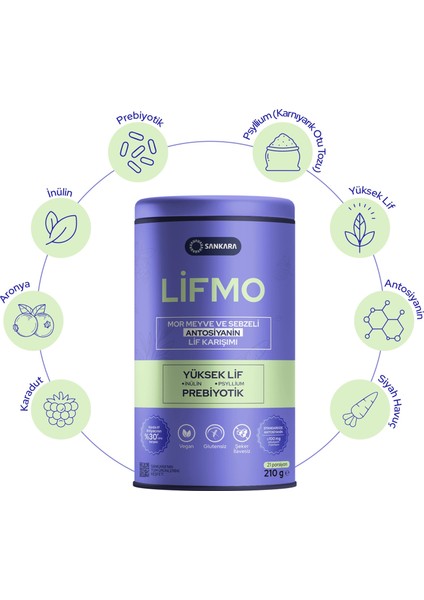 Lifmo Mor Meyve ve Sebzeli Antosiyanin Lif Karışımı 210 gr fırsatları
