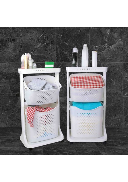 2 Katlı Çok Amaçlı Banyo Organizatörü Tekerlikli MutfaK Sepeti