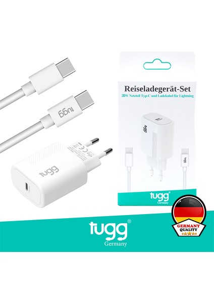 Akıllı Şarj Başlık Seti 25W Isı ve Akım Korumalı Turbo Hızlı Sarj Type-C + Type-C Kablolu 104304