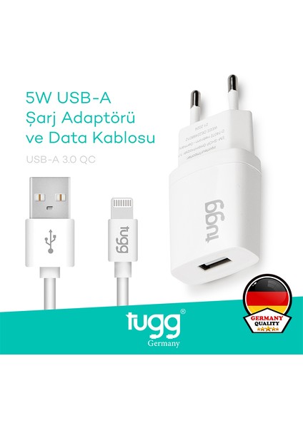 Akıllı Şarj Başlık Seti 5W Isı ve Akım Korumalı USB+Lightning iphone Kablolu 104300