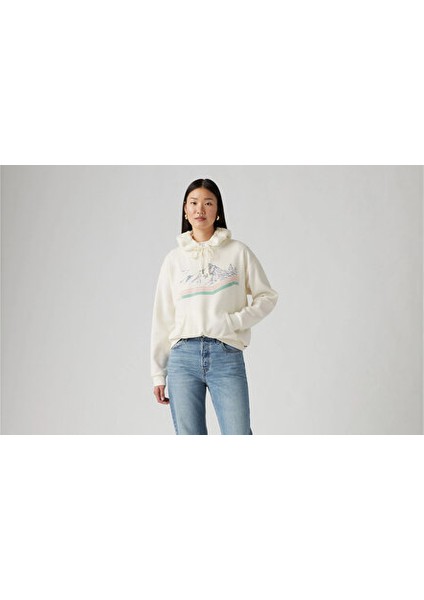 Kadın Kapüşonlu Mountain Cepli Hoodie Sweatshirt - 001U6-0000