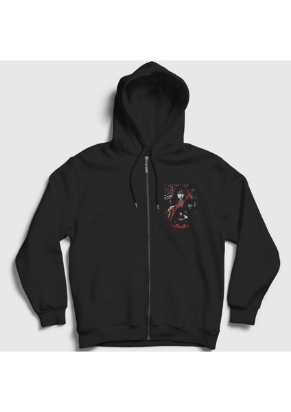 Unisex Siyah Drama K Pop Aespa Fermuarlı Kapüşonlu Sweatshirt
