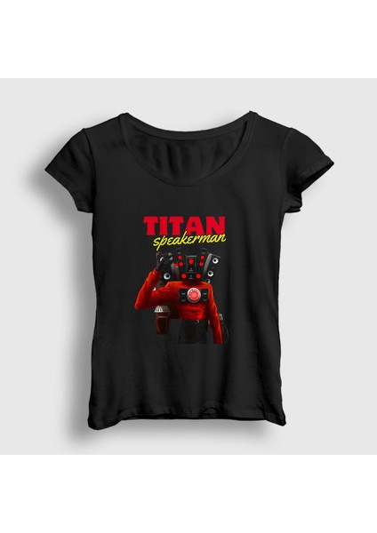 Kadın Siyah Titan Speakerman Skibidi Toilet T-Shirt