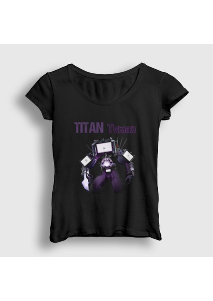 Kadın Siyah Titan Tvman Skibidi Toilet T-Shirt