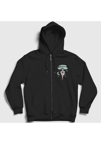 Unisex Siyah Hattori Tsugumi Anime Orient Fermuarlı Kapüşonlu Sweatshirt