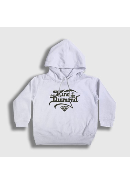 Unisex Çocuk Beyaz Logo Rock King Diamond Kapüşonlu Sweatshirt