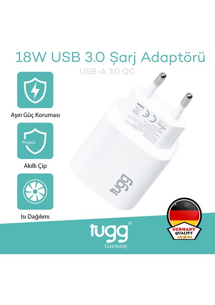 Akıllı Şarj Başlık 18W Isı ve Akım Korumalı Hızlı Sarj USB Girişli 104402 modelleri