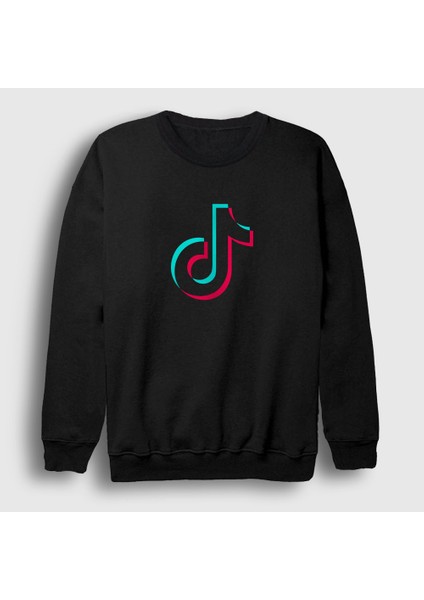 Unisex Siyah Logo Sosyal Medya Tiktok Sweatshirt