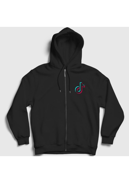Unisex Siyah Logo Sosyal Medya Tiktok Fermuarlı Kapüşonlu Sweatshirt