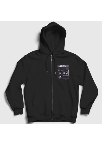 Unisex Siyah Master Of The Underworld Hades Fermuarlı Kapüşonlu Sweatshirt