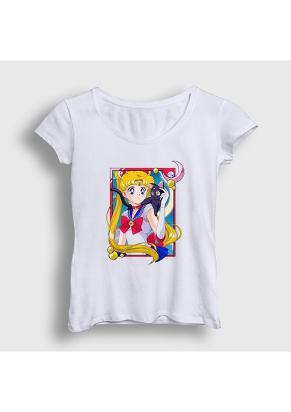 Kadın Beyaz Serena Usagi Sailor Moon Ay Savaşçısı T-Shirt