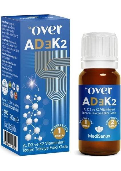 AD3K2 - D3 Vitamini, K2 Vitamini ve A Vitamini Içeren Gıda Takviyesi, 20 Ml, 400 Damla, D3K2 - 2 Kutu Bir Arada