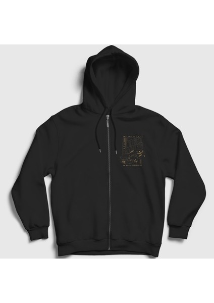 Unisex Siyah Street Racing Sokak Yarışı Araba Fermuarlı Kapüşonlu Sweatshirt