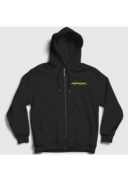 Unisex Siyah Logo Oyun Cyberpunk 2077 Fermuarlı Kapüşonlu Sweatshirt