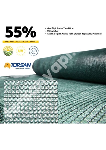 Gölgelik Filesi – 55 Lik Çit Filesi – Şeritli Halkalı – Yeşil Renk - 4 Metre x 7 Metre
