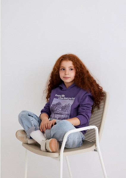 Kapüşonlu Baskılı Mor Sweatshirt 7S10054-88135 fiyatları