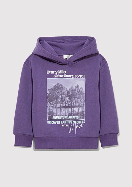 Kapüşonlu Baskılı Mor Sweatshirt 7S10054-88135 modelleri