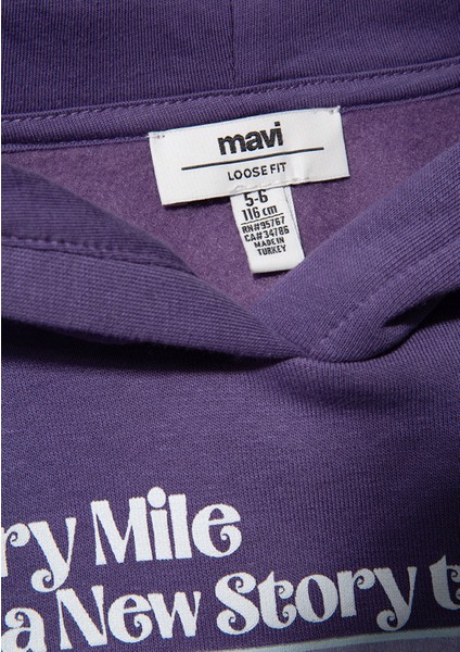 Kapüşonlu Baskılı Mor Sweatshirt 7S10054-88135 indirimleri