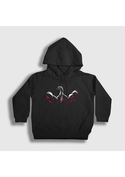 Unisex Çocuk Siyah Arm Wrestling Bilek Güreşi Kapüşonlu Sweatshirt