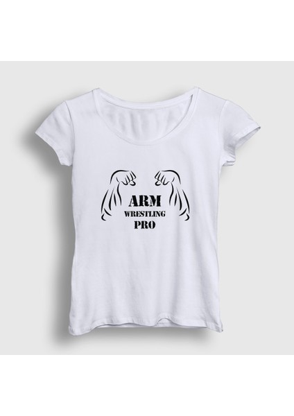 Kadın Beyaz Arm Wrestling Pro Bilek Güreşi T-Shirt