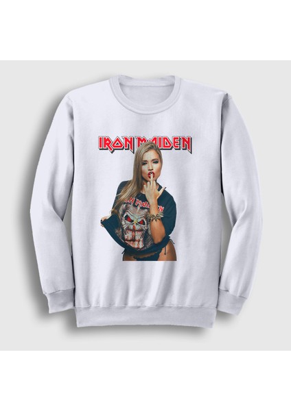 Unisex Beyaz Finger Metal Müzik Iron Maiden Sweatshirt