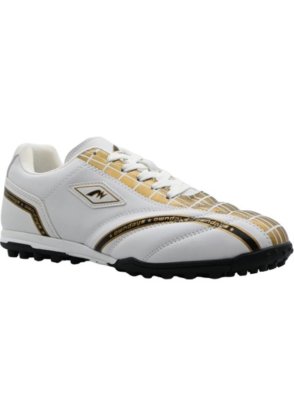 Erkek Halı Saha Ayakkabısı Beyaz Altın Detaylı Tasarım ile Rahat Kullanım