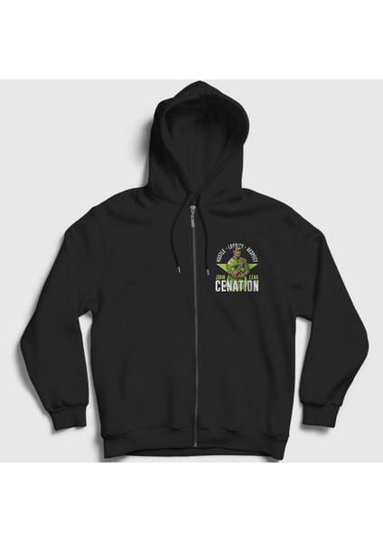 Unisex Siyah Cenation V2 Güreş Wwe John Cena Fermuarlı Kapüşonlu Sweatshirt