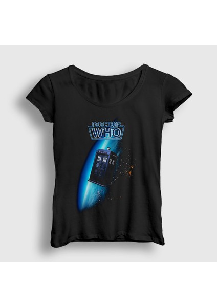 Kadın Siyah Space Tardis Doktor Dr Doctor Who T-Shirt