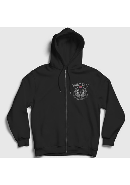 Unisex Siyah Thailand Kaplan Ufc Mma Muay Thai Fermuarlı Kapüşonlu Sweatshirt