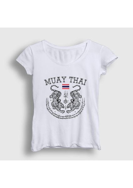 Kadın Beyaz Thailand Kaplan Ufc Mma Muay Thai T-Shirt