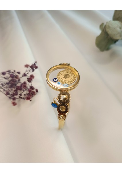 Kadın Gold Renk Çeyrekli Açılabilir Çerçeveli 316 L Çelik Kelepçe Bileklik fiyatları