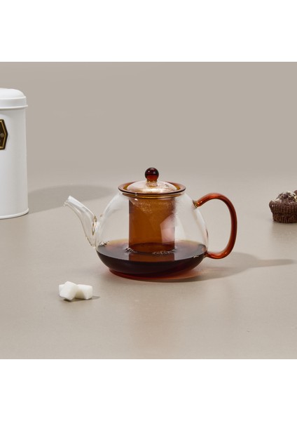 Borosilikat Cam Bitki Çayı Demliği - Şeffaf / Turuncu - 900 ml