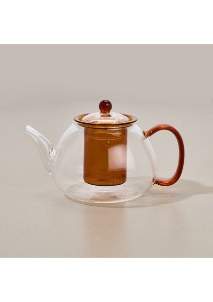 Borosilikat Cam Bitki Çayı Demliği - Şeffaf / Turuncu - 900 ml