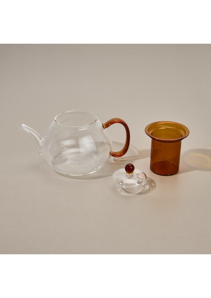 Borosilikat Cam Bitki Çayı Demliği - Şeffaf / Turuncu - 900 ml