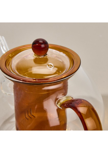 Borosilikat Cam Bitki Çayı Demliği - Şeffaf / Turuncu - 900 ml
