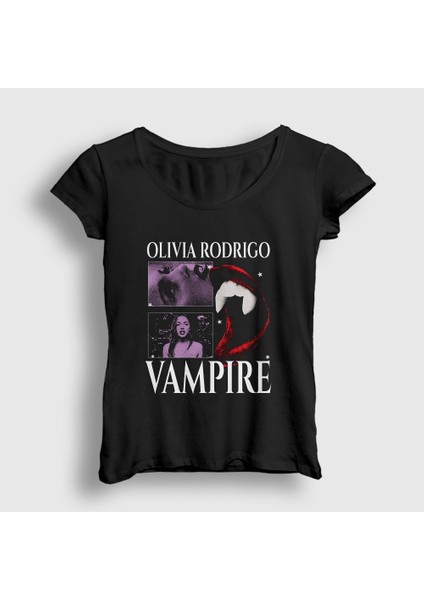 Kadın Siyah Vampire Müzik Olivia Rodrigo T-Shirt
