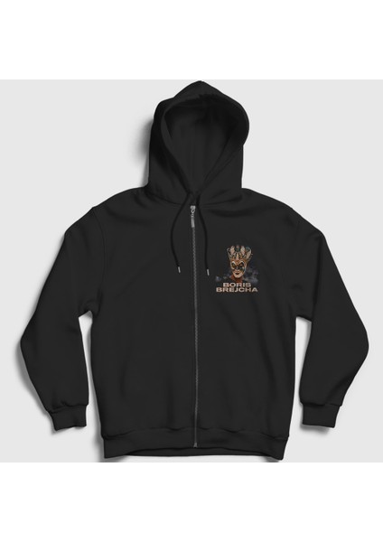 Unisex Siyah Venetian Dj Boris Brejcha Fermuarlı Kapüşonlu Sweatshirt