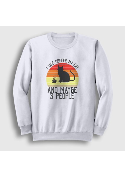 Unisex Beyaz Coffee My Cat Kedi Kedili Sweatshirt