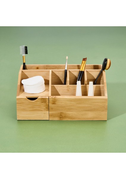 6 Bölmeli Makyaj Organizeri - Kahverengi - 23 cm
